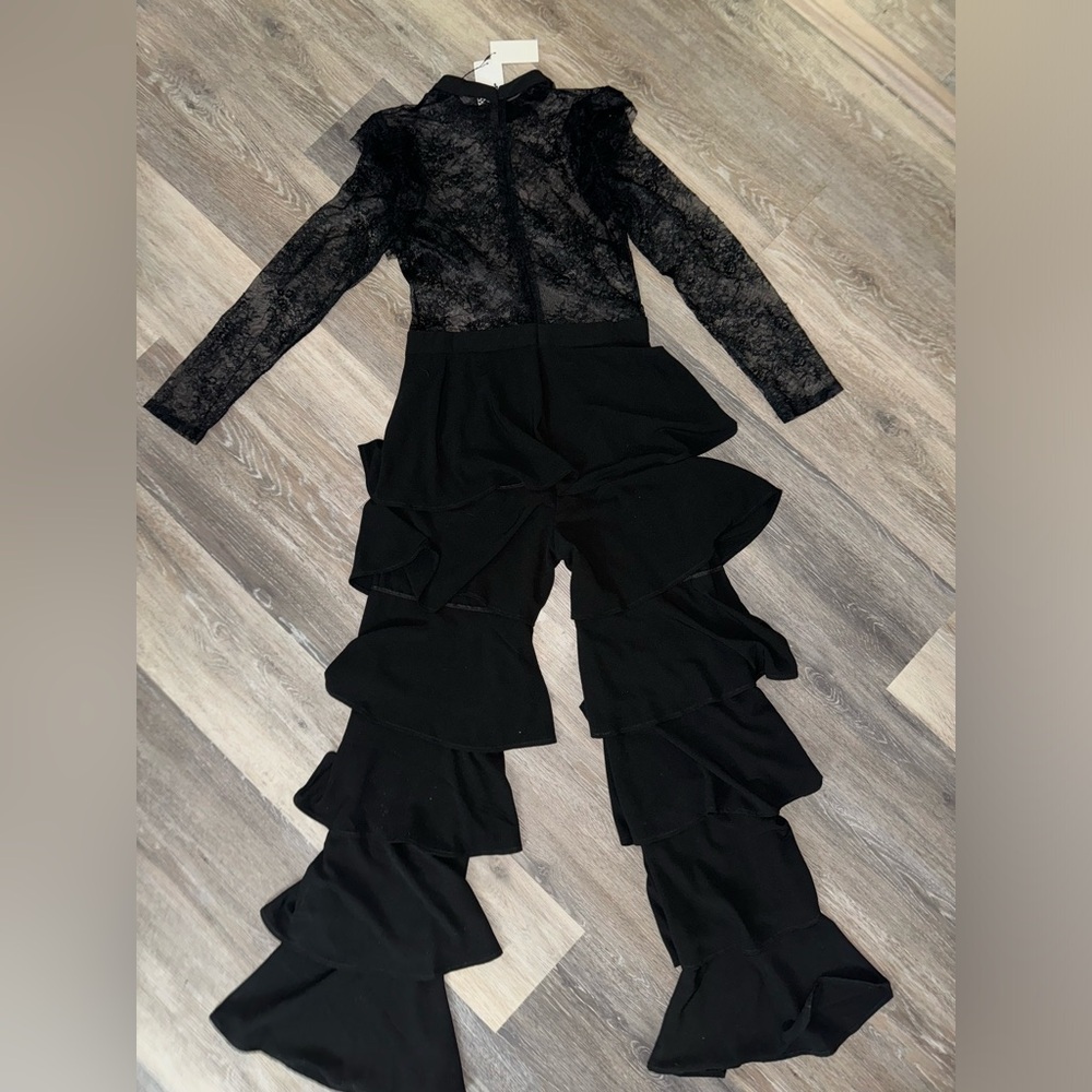 Alpha & Omega Black Mesh Ruffled Jumpsuit - Size Large - Picture 7 of 9